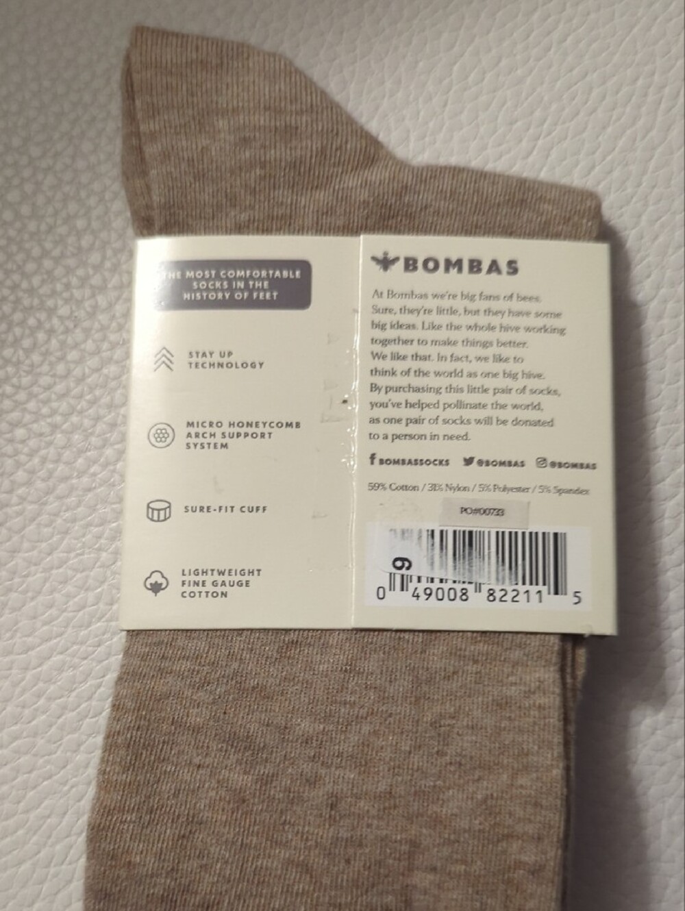 Bombas Lightweight Socks in Tan Heather - Picture 3 of 3